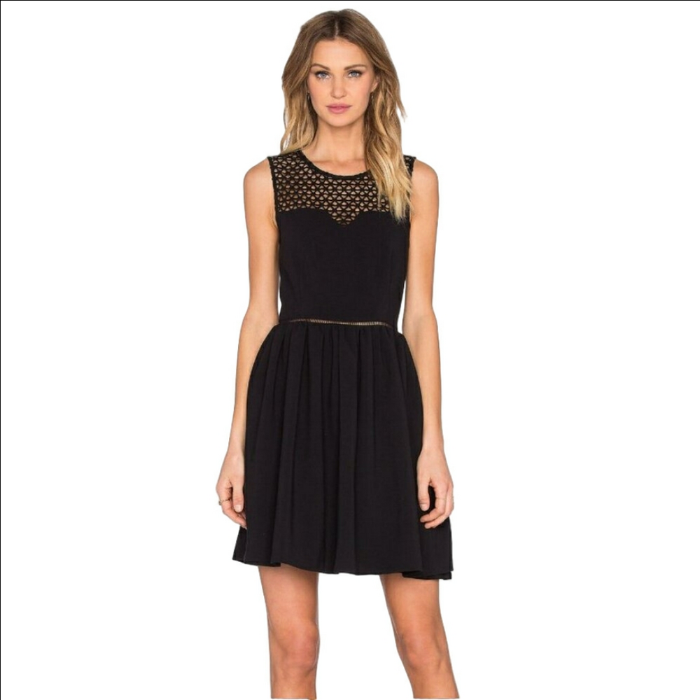 Suncoo Celine Mini Dress Noir Size S | Parisian Chic Fit & Flare Black Dress